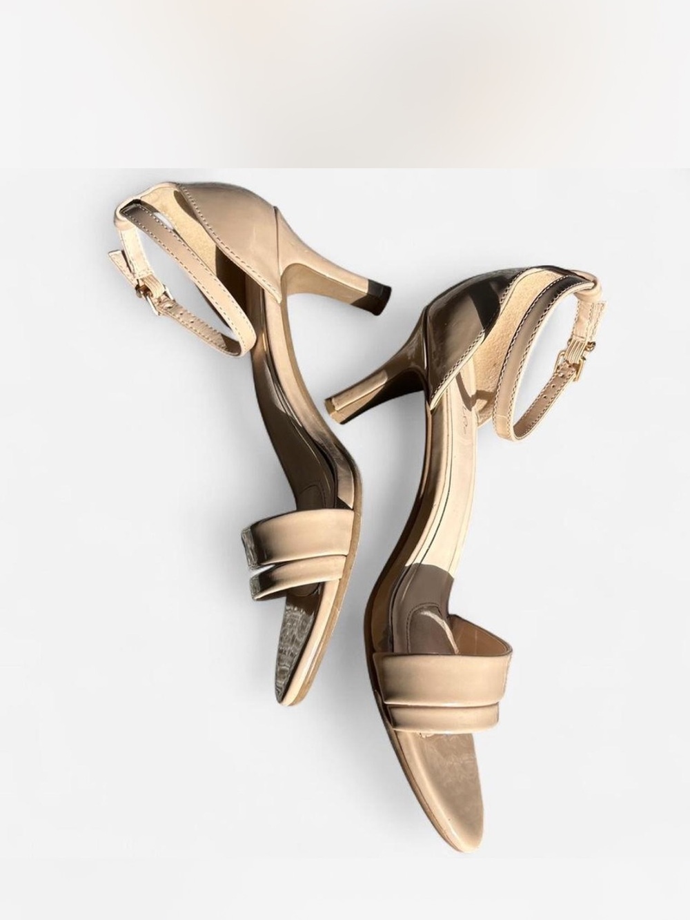 Women's Beige Ankle-Strap Mid Heel Sandals